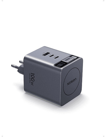 INCARCATOR retea Ugreen GaN "X616" Quick Charge 100W, 2 x USB Type-C, 1 x USB, 1 x cablu USB Type-C retractabil, gri "65828"