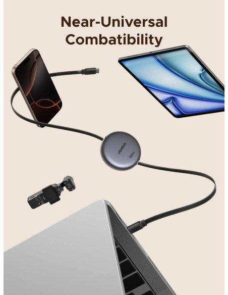 CABLU alimentare si date Ugreen, "L531", Fast Charging Data Cable pt. smartphone, USB Type-C la USB Type-C 100W, retractabil 1m,