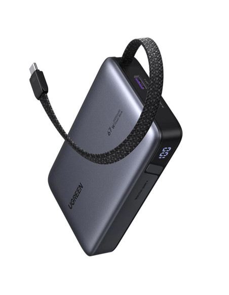 POWER BANK Ugreen "PB550", 20000mAh, 67W PD3.0, 1 x USB, 1 x USB Type-C, 1 x USB Type-C integrat, display, gri, "55996B"