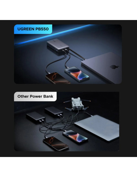 POWER BANK Ugreen "PB550", 20000mAh, 67W PD3.0, 1 x USB, 1 x USB Type-C, 1 x USB Type-C integrat, display, gri, "55996B"