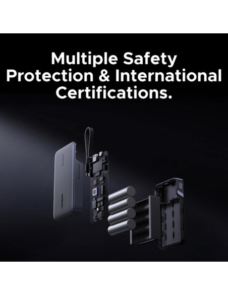 POWER BANK Ugreen "PB550", 20000mAh, 67W PD3.0, 1 x USB, 1 x USB Type-C, 1 x USB Type-C integrat, display, gri, "55996B"
