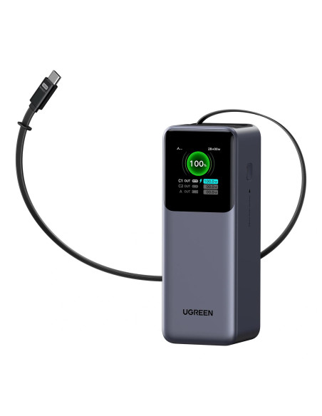 POWER BANK Ugreen "PB726", 20000mAh, 165W PD3.0 , 1 x USB, 2 x USB Type-C, 1 x USB Type-C cablu integrat, display, gri, "55987B"