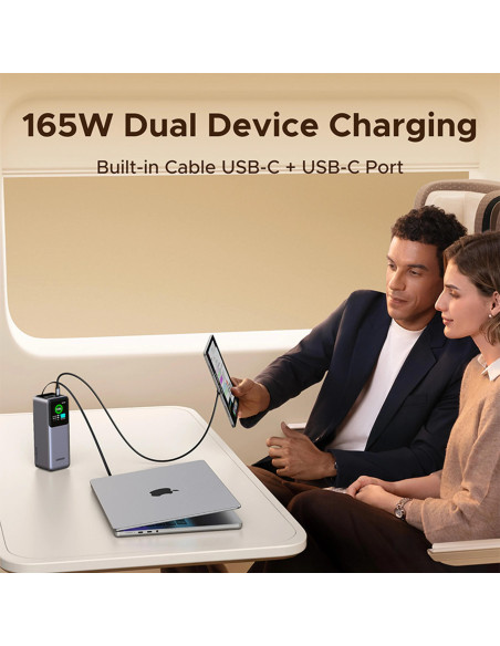 POWER BANK Ugreen "PB726", 20000mAh, 165W PD3.0 , 1 x USB, 2 x USB Type-C, 1 x USB Type-C cablu integrat, display, gri, "55987B"