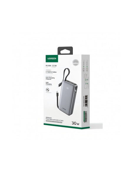 POWER BANK Ugreen "PB528", 20000mAh, 30W, 1 x USB, 1 x USB Type-C, 2 x USB Type-C integrat, gri, "55985B"