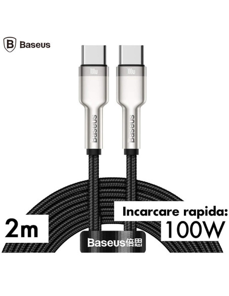 CABLU alimentare si date Baseus Cafule Metal, Fast Charging Data Cable pt. smartphone, USB Type-C la USB Type-C 100W, braided, 2