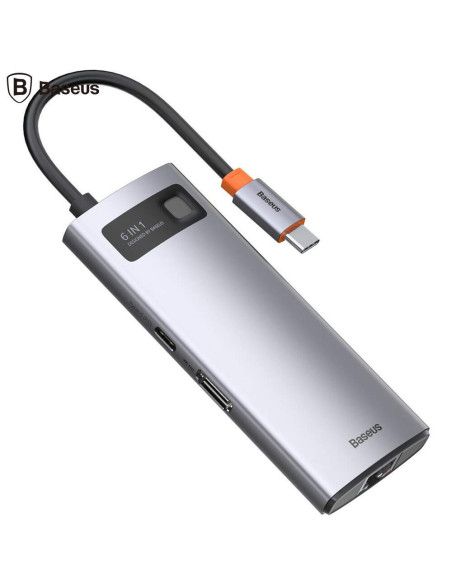 DOCKING Station Baseus Metal Gleam,conec PC USB-C, USB 3.0x3, RJ-45 Gigabit LANx1, USB-Cx1 PD 100W 5V/9V/14.5V/20V 5A (Max.), HD