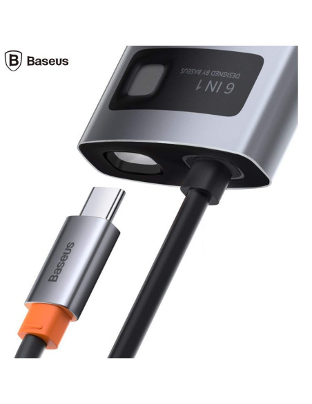 DOCKING Station Baseus Metal Gleam,conec PC USB-C, USB 3.0x3, RJ-45 Gigabit LANx1, USB-Cx1 PD 100W 5V/9V/14.5V/20V 5A (Max.), HD