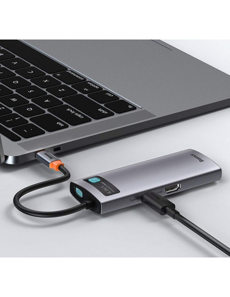 DOCKING Station Baseus Metal Gleam,conec PC USB-C, USB 3.0x3, RJ-45 Gigabit LANx1, USB-Cx1 PD 100W 5V/9V/14.5V/20V 5A (Max.), HD