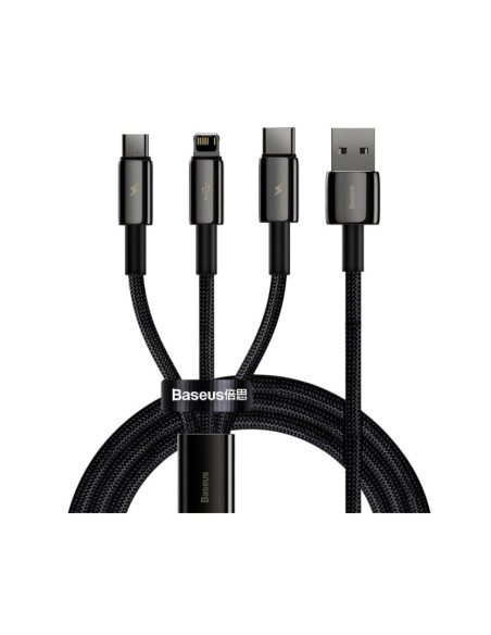 CABLU alimentare si date Baseus Tungsten Gold One-for-three, Fast Charging Data Cable pt.smartphone,USB la Micro-USB+Lightning+U