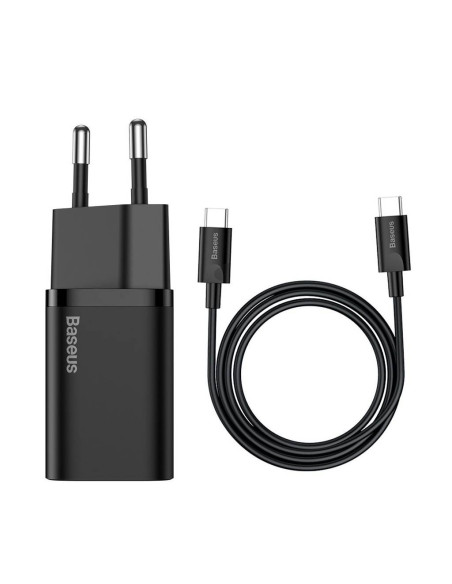 INCARCATOR retea Baseus Super Si, Quick Charge 25W, 1 x USB Type-C 5V/3A max, include cablu USB Type-C la USB Type-C 1m, negru "