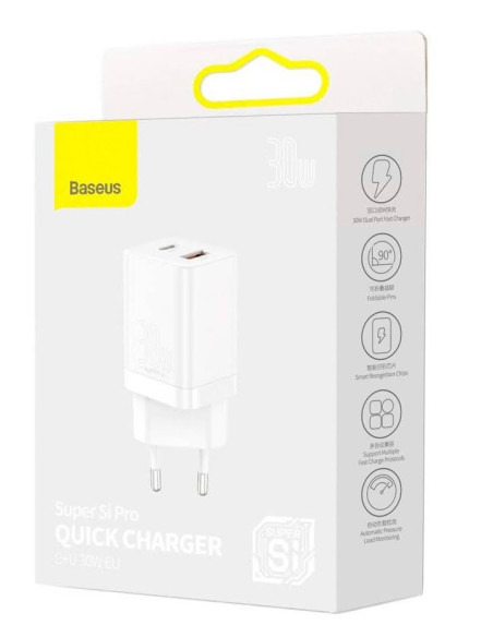INCARCATOR retea Baseus Super Si Pro, Quick Charge 30W, 1 x USB 5V/3A, 1 x USB Type-C 5V/3A, alb "CCSUPP-E02" - 6953156206359