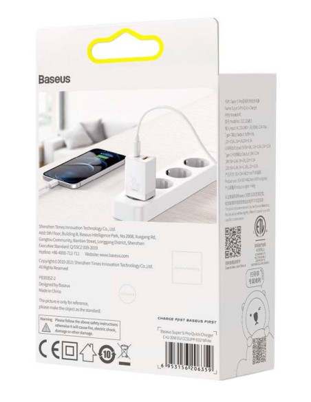 INCARCATOR retea Baseus Super Si Pro, Quick Charge 30W, 1 x USB 5V/3A, 1 x USB Type-C 5V/3A, alb "CCSUPP-E02" - 6953156206359