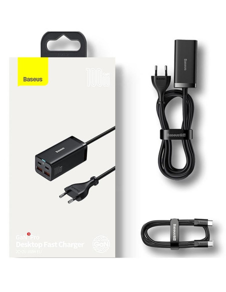 INCARCATOR retea Baseus GaN3 Pro, Quick Charge 100W, 2 x USB, 2 x USB Type-C, negru "CCGP000101" - 6953156209053