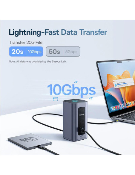 DOCKING Station Baseus Nomos NU1 Air Spacemate 12-in-1, conectare PC USB-C, 2xHDMI 2K@60,2xDP2K@60,2xUSB-C (10Gbps),2xUSB-A 5Gb,