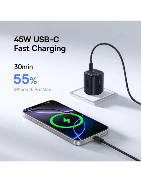 INCARCATOR retea Baseus PicoGo AN13, Quick Charge 45W, 2 x USB Type-C, negru "E0121F00" - 6953156211681