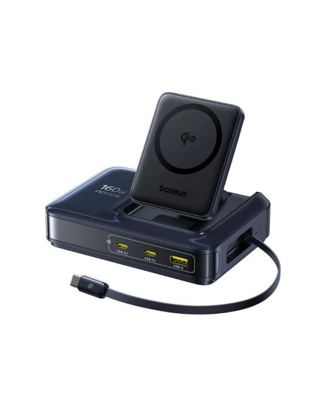 INCARCATOR retea Baseus Nomos NH21 5-in-1, 160W, Qi2 Wireless, 1 x USB, 3 x USB Type-C, cablu retractabil USB Type-C, negru "E01