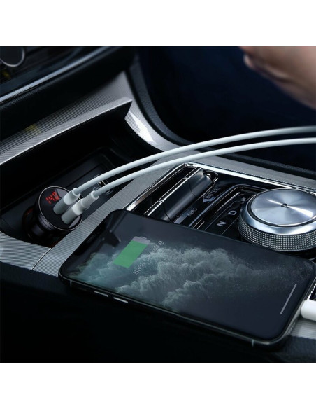 INCARCATOR auto Baseus Digital Display,Quick Charge 24W,2 x USB 5V/4.8A,contine cablu 3 in 1: USB la USB Type-C,microUSB si Ligh