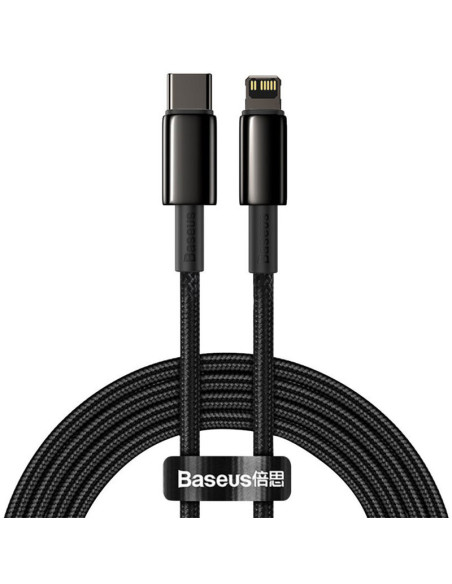 CABLU alimentare si date Baseus Tungsten Gold,Fast Charging Data Cable pt smartphone,USB Type-C la Lightning 20W,braided,1m,rezi