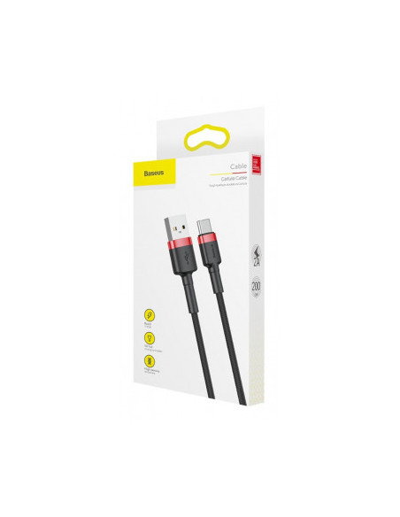 CABLU alimentare si date Baseus Cafule, Fast Charging Data Cable pt. smartphone, USB la USB Type-C, 100W, braided, 2m, rosu + ne