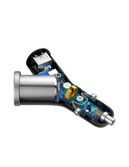 INCARCATOR auto Baseus Y type, Quick Charge 40W, 2 x USB Output 4.5V/5A + 1 x bricheta auto, pt. bricheta auto, negru "CCALL-YX0
