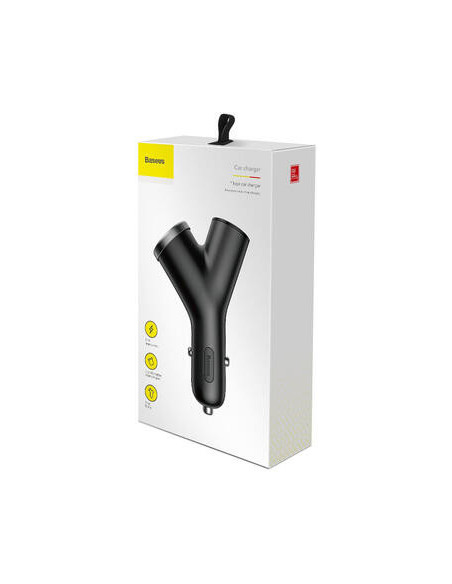 INCARCATOR auto Baseus Y type, Quick Charge 40W, 2 x USB Output 4.5V/5A + 1 x bricheta auto, pt. bricheta auto, negru "CCALL-YX0