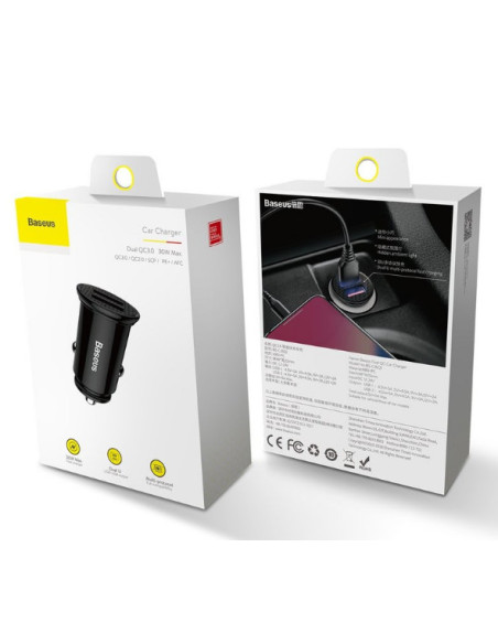 INCARCATOR auto Baseus Circular Plastic, Quick Charge 30W, 2 x USB Output 4.5V/5A, pt. bricheta auto, negru "CCALL-YD01" - 69531