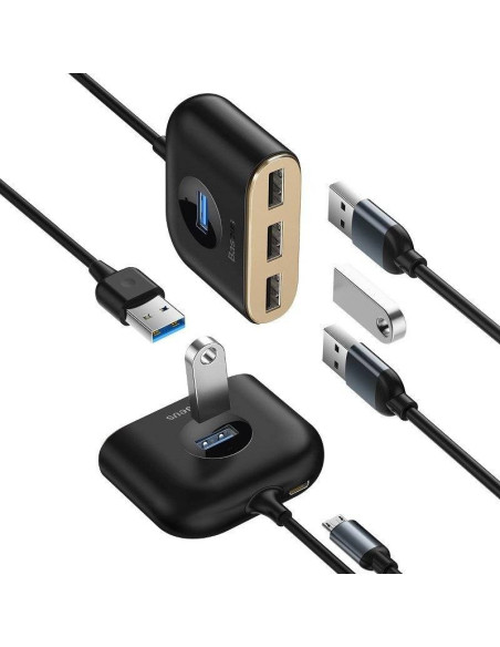 HUB extern Baseus Square, porturi USB: USB 3.0 x 1 + USB 2.0 x 3, conectare prin USB 3.0, lungime 1 m, negru, "CAHUB-AY01" - 695
