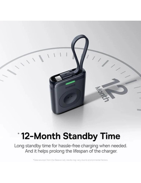 POWER BANK Baseus EnerFill FW11, 1640mAh, compatibil cu Apple Watch, 5W, cablu integrat 1 x USB Type-C, negru, "E0205301" - 6953