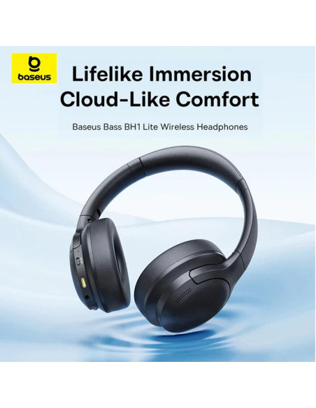 CASTI Baseus Bowie Bass BH1 Lite Wireless Noise Cancelling, over ear, 40mm Dynamic Drivers, autonomie 80 ore, microfon pe casca,