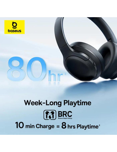 CASTI Baseus Bowie Bass BH1 Lite Wireless Noise Cancelling, over ear, 40mm Dynamic Drivers, autonomie 80 ore, microfon pe casca,