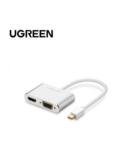ADAPTOR video Ugreen, "MD115", mini DP(T) la 1 x VGA(M) 1080P/60Hz si 1 x HDMI(M) 4K/30Hz, metalic, alb "20421" - 6957303824212