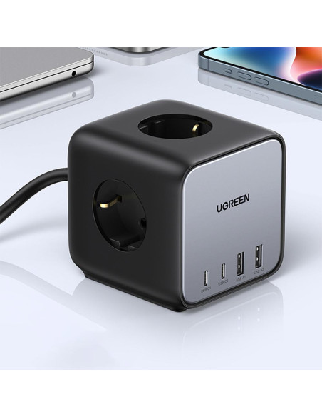 INCARCATOR RETEA Ugreen, "CD268", Powerstrip, Quick Charge 65W, 3 x AC, 2 x USB Type-C Output 5V/3A, 2 x USB, include cablu lung