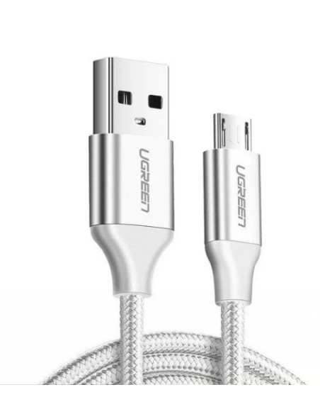 CABLU alimentare si date Ugreen, "US290", Fast Charging Data Cable pt. smartphone, USB la Micro-USB, braided, 2m, alb "60153" -