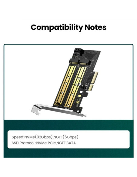 ADAPTOR Ugreen, "CM302" 2 X M.2 (M)(NVMe) la PCle 3.0, adaptor pt. SSD M.2 cu form factor 2280, 2260, 2242 si 2230 "70504" - 695