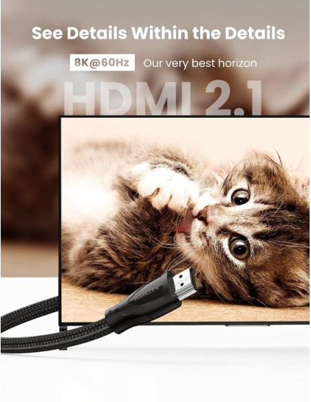 CABLU video Ugreen, "HD140" HDMI (T) la HDMI (T), HDMI 2.1, 8K la 60Hz, lungime 3m, braided, negru "80404" - 6957303884049