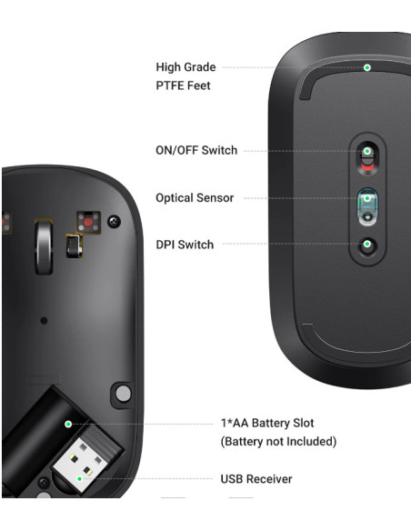 MOUSE Ugreen, "MU001" PC sau NB, wireless 2.4GHz, optic, 3/1 butoane/scroll, 4000 dpi, negru "90372" - 6957303893720