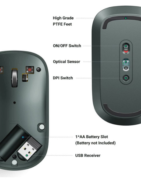 MOUSE Ugreen, "MU001" PC sau NB, wireless 2.4GHz, optic, 3/1 butoane/scroll, 4000 dpi, verde "90374" - 6957303893744