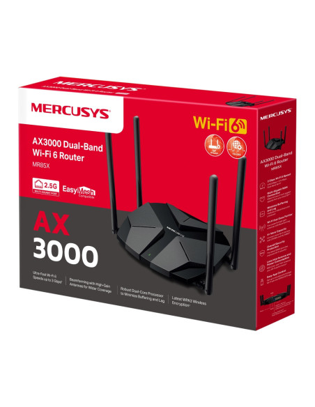 ROUTER MERCUSYS, AX3000, 1× 2.5 Gbps WAN port, 1× 2.5 Gbps LAN port si 3× GE LAN, dual band 2.4 / 5 Ghz, 4 x antene externe, "MR