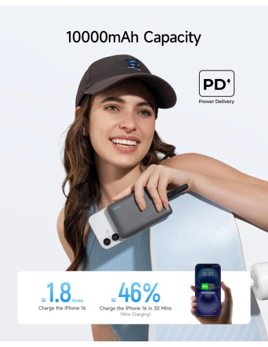 POWER BANK Cuktech Magnetic, 10000mAh, 20W,...
