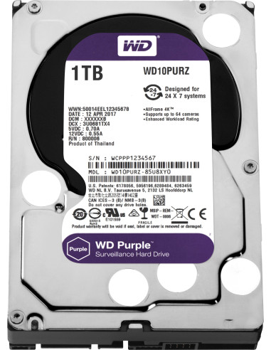 HDD WD 1 TB, Purple, 5.400 rpm, buffer 64 MB,...