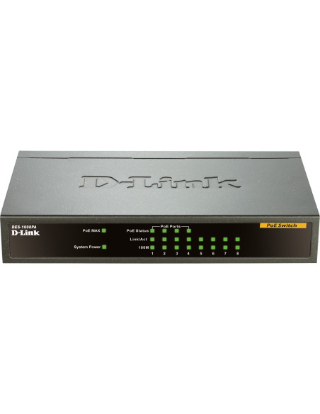 SWITCH PoE D-LINK 8 porturi 10/100Mbps (4 PoE), IEEE 802.3af, carcasa metalica, "DES-1008PA"