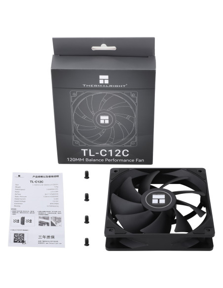 Ventilator Thermalright, 120mm, 1550 rpm, S-FDB Bearing, 66,17 cfm, fara LED, 4pin PWM, negru, "TL-C12C"