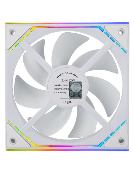VENTILATOR Thermalright "TL-M12W", 120mm, 1500 RPM, S-FDB Bearing, 47.6 CFM, LED ARGB, 4pin PWM, alb, "TL-M12W"