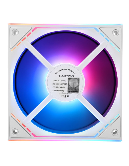 Ventilator Thermalright, 120mm, 1500 RPM, S-FDB Bearing, 47.6 CFM, LED ARGB, 4pin PWM, alb, "TL-M12W-S"