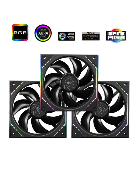 Set 3 ventilatoare Thermalright "TL-M12", 120mm, 1500 RPM, S-FDB Bearing, 47.6 CFM, LED ARGB, 4pin PWM, negru, "TL-M12-3"
