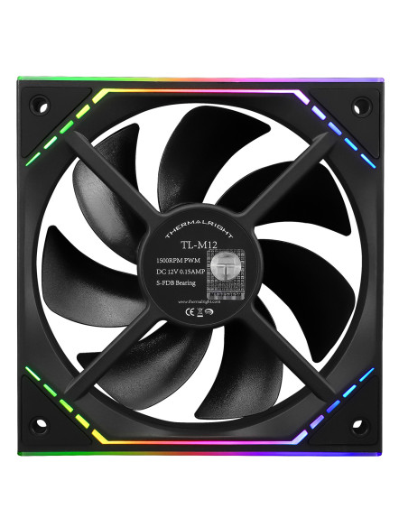 Set 3 ventilatoare Thermalright "TL-M12", 120mm, 1500 RPM, S-FDB Bearing, 47.6 CFM, LED ARGB, 4pin PWM, negru, "TL-M12-3"