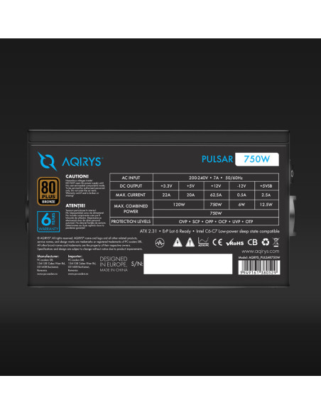 Surse PC AQIRYS Sursa Aqirys Pulsar 750W 80+ White cert