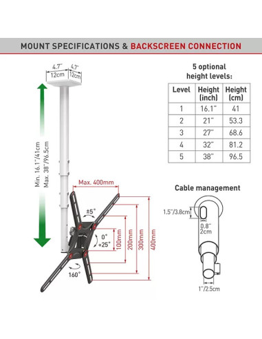 Suport TV / Monitor BARKAN Suport TV tavan...