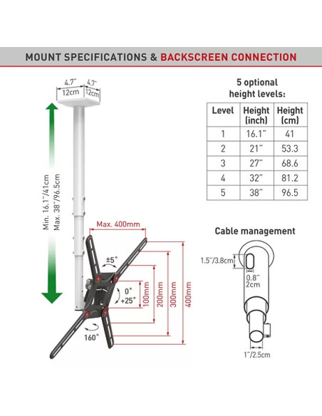 Suport TV / Monitor BARKAN Suport TV tavan Barkan FM 13-65 40kg wh