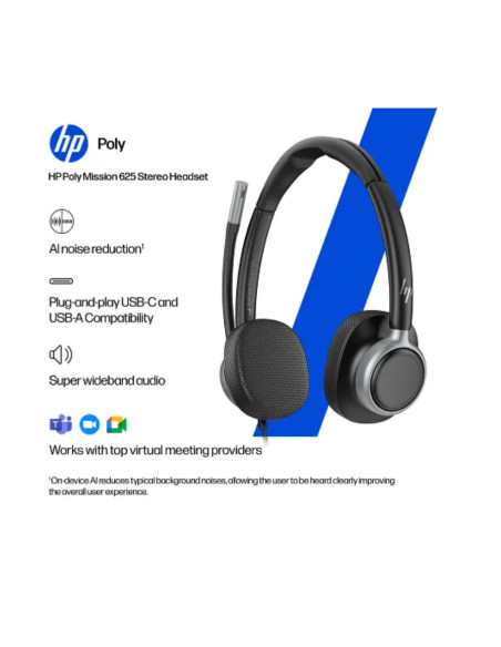 Casti audio HP Poly Mission 625Stereo USB Wired Headset